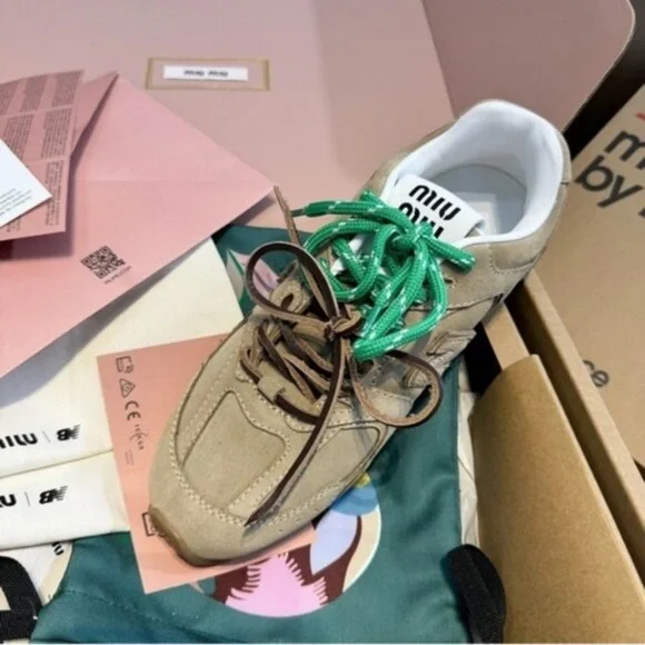 Miu Miu Beige and Green Sneakers - Picture 8 of 9